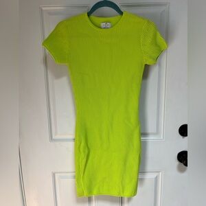 Cozi‎ ribbed neon green yellow short sleeve dress size S perfect summer dress